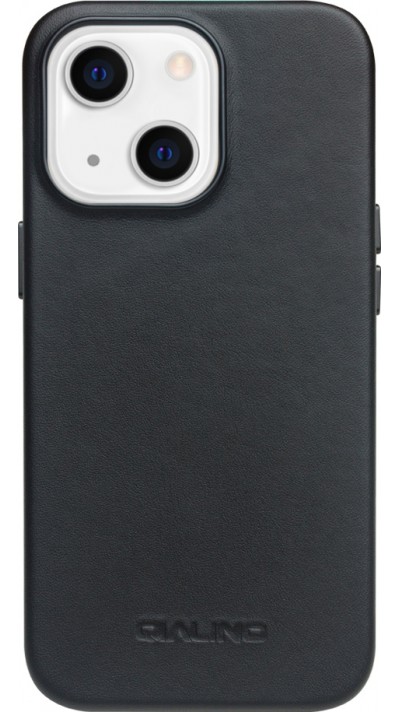 Coque iPhone 13 - Qialino cuir véritable (compatible MagSafe) - Noir