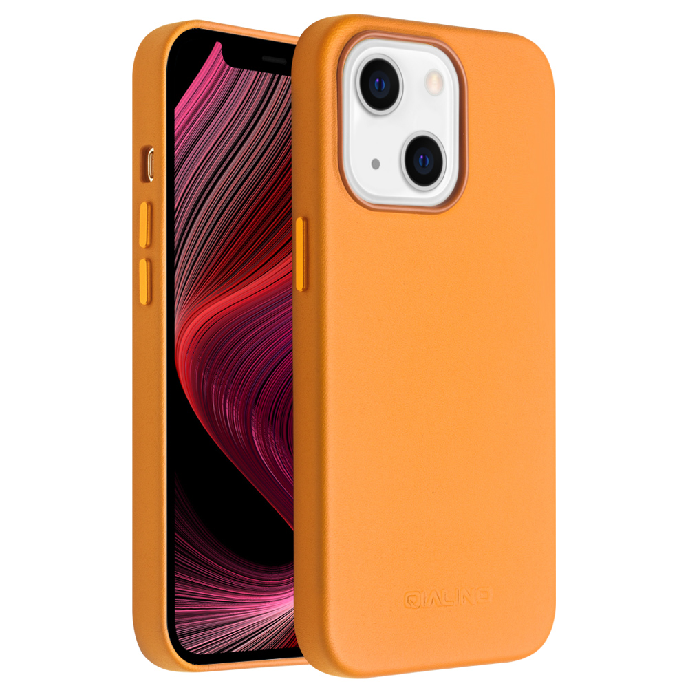 Coque iPhone 13 - Qialino cuir véritable (compatible MagSafe) - Orange