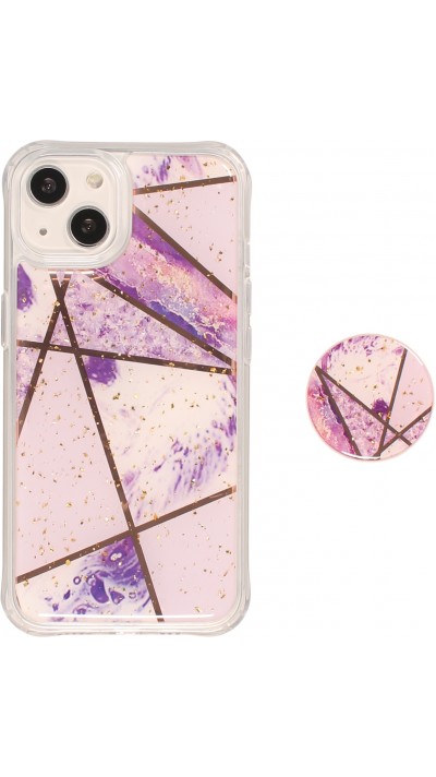 iPhone 13 Case Hülle - Silikon Gel geometrische Streifen mit 3 stufigem Fingerhalter - Galaxy - Hellviolett