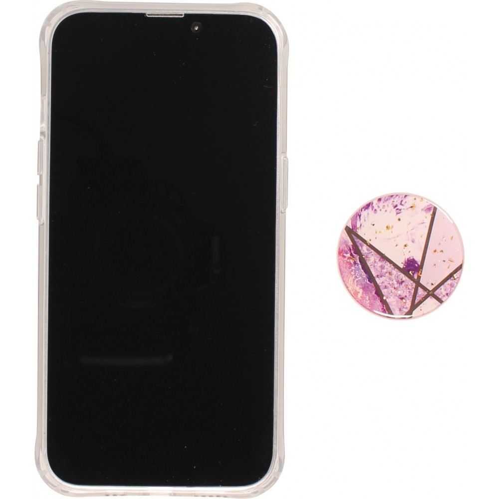 Coque iPhone 13 - Silicone Gel stripes géométriques avec support de doigt à 3 positions - Galaxy - Violet clair