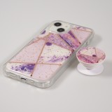 iPhone 13 Case Hülle - Silikon Gel geometrische Streifen mit 3 stufigem Fingerhalter - Galaxy - Hellviolett