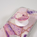 iPhone 13 Case Hülle - Silikon Gel geometrische Streifen mit 3 stufigem Fingerhalter - Galaxy - Hellviolett