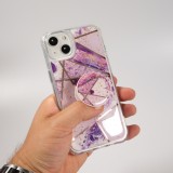 iPhone 13 Case Hülle - Silikon Gel geometrische Streifen mit 3 stufigem Fingerhalter - Galaxy - Hellviolett