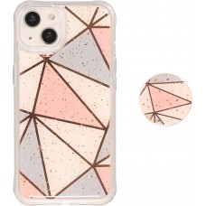 Coque iPhone 13 - Silicone Gel stripes géométriques avec support de doigt à 3 positions - Glitter - Pastel