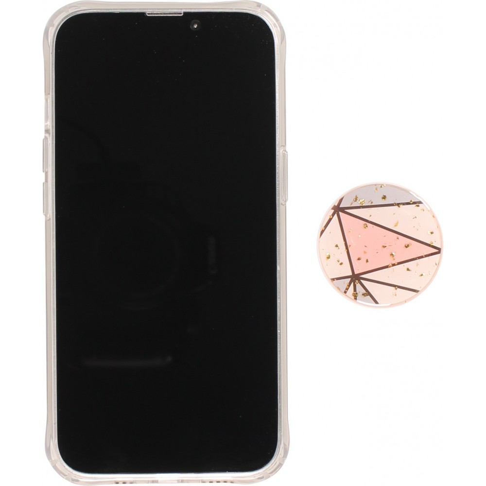 Coque iPhone 13 - Silicone Gel stripes géométriques avec support de doigt à 3 positions - Glitter - Pastel