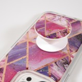 iPhone 13 Case Hülle - Silikon Gel geometrische Streifen mit 3 stufigem Fingerhalter - Liquid - Violett