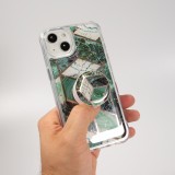 Coque iPhone 13 - Silicone Gel stripes géométriques avec support de doigt à 3 positions - Marble - Turquoise