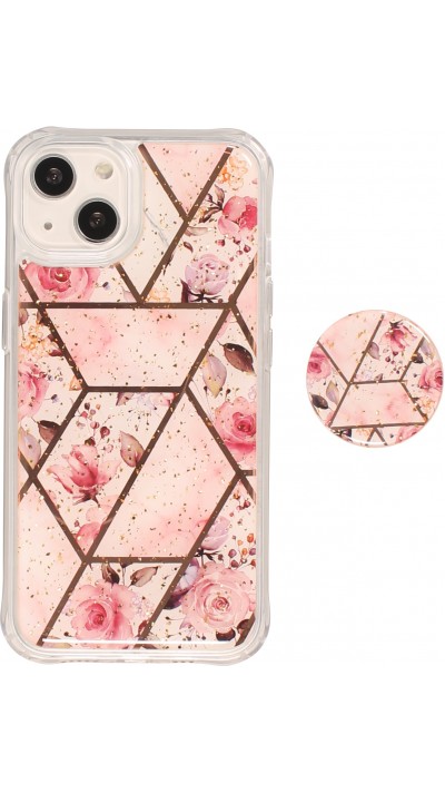 iPhone 13 Case Hülle - Silikon Gel geometrische Streifen mit 3 stufigem Fingerhalter - Roses - Rosa