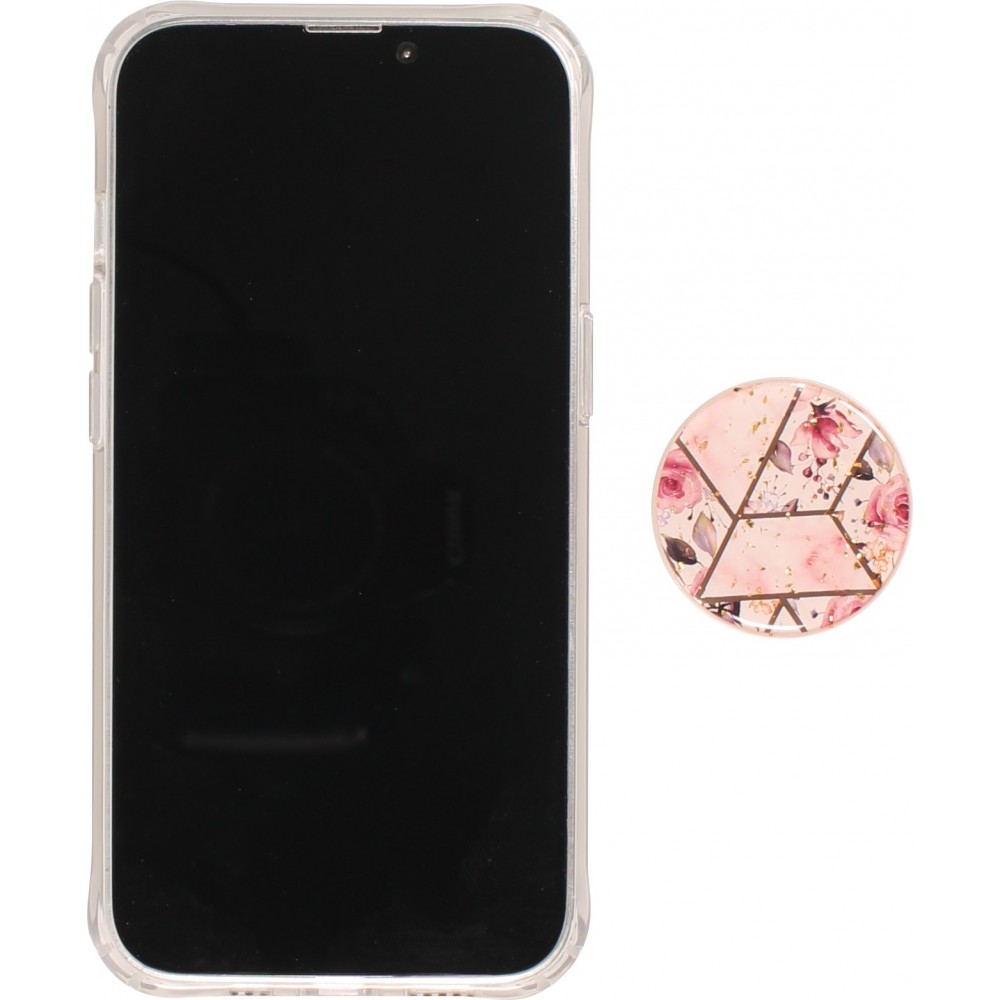 Coque iPhone 13 - Silicone Gel stripes géométriques avec support de doigt à 3 positions - Roses - Rose