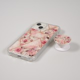 iPhone 13 Case Hülle - Silikon Gel geometrische Streifen mit 3 stufigem Fingerhalter - Roses - Rosa