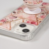 iPhone 13 Case Hülle - Silikon Gel geometrische Streifen mit 3 stufigem Fingerhalter - Roses - Rosa