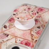 iPhone 13 Case Hülle - Silikon Gel geometrische Streifen mit 3 stufigem Fingerhalter - Roses - Rosa