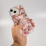 iPhone 13 Case Hülle - Silikon Gel geometrische Streifen mit 3 stufigem Fingerhalter - Roses - Rosa