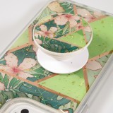 Coque iPhone 13 - Silicone Gel stripes géométriques avec support de doigt à 3 positions - Spring Flowers - Vert