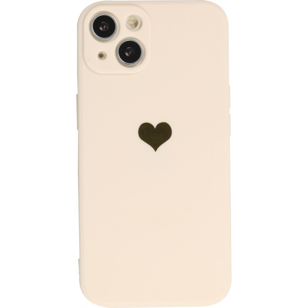 Coque iPhone 13 - Silicone Mat Coeur doré - Beige