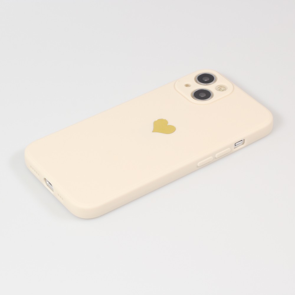 Coque iPhone 13 - Silicone Mat Coeur doré - Beige