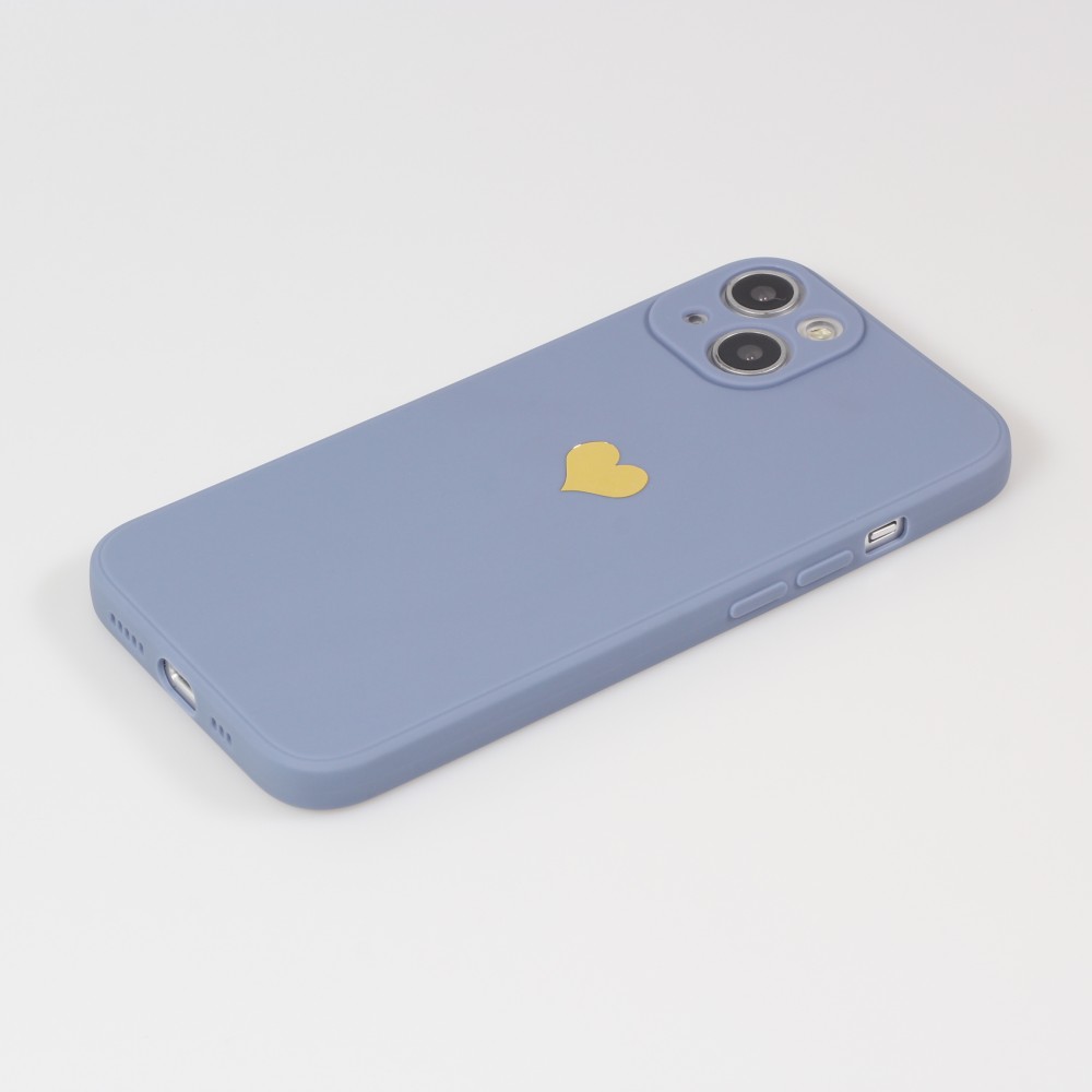 Coque iPhone 13 - Silicone Mat Coeur doré - Bleu