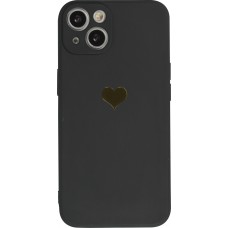 Coque iPhone 13 - Silicone Mat Coeur doré - Noir