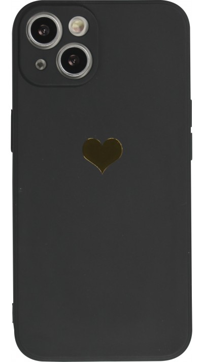 iPhone 13 Case Hülle - Silikon Mat Herz gold - Schwarz