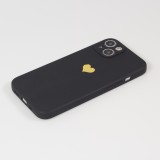 Coque iPhone 13 - Silicone Mat Coeur doré - Noir