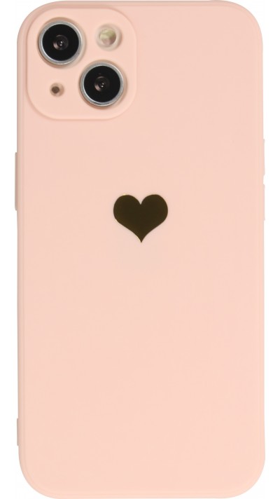Coque iPhone 13 - Silicone Mat Coeur doré - Rose