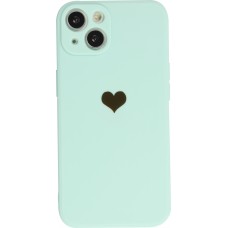 Coque iPhone 13 - Silicone Mat Coeur doré - Turquoise