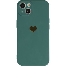 iPhone 13 Case Hülle - Silikon Mat Herz gold - Dunkelgrün