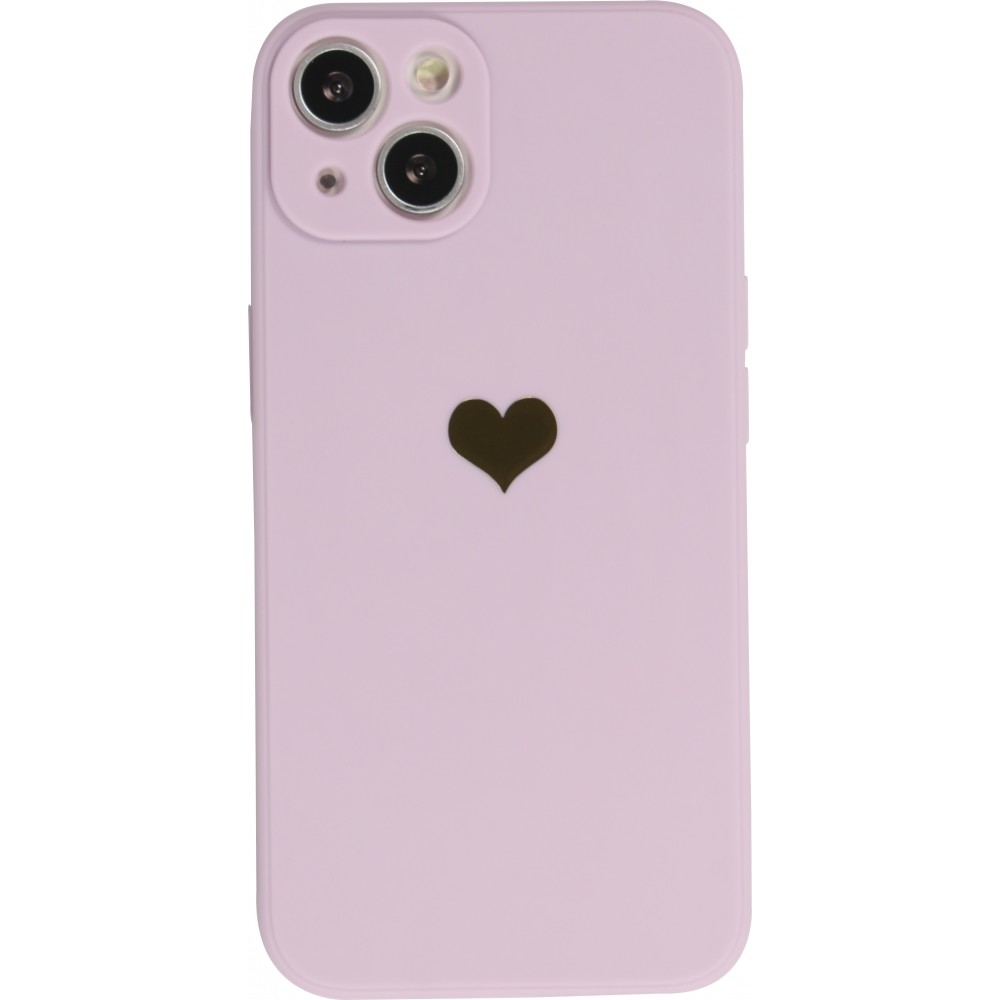 Coque iPhone 13 - Silicone Mat Coeur doré - Violet