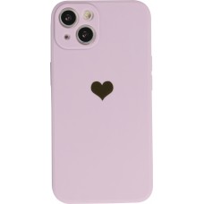 Coque iPhone 13 - Silicone Mat Coeur doré - Violet