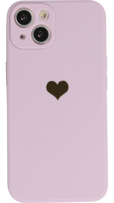 iPhone 13 Case Hülle - Silikon Mat Herz gold - Violett