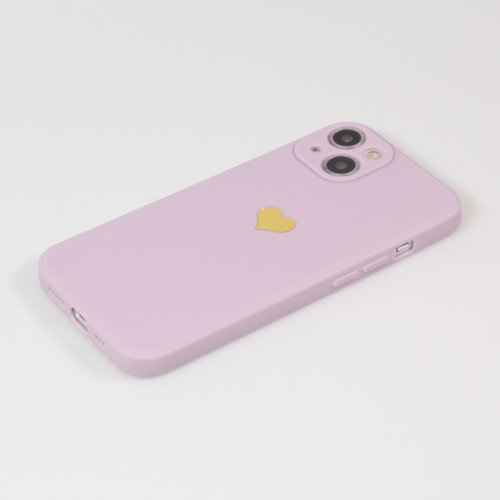 iPhone 13 Case Hülle - Silikon Mat Herz gold - Violett