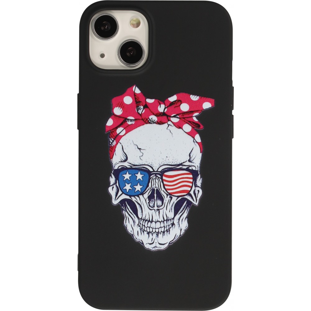 Coque iPhone 13 - Silicone Mat Skull USA - Noir