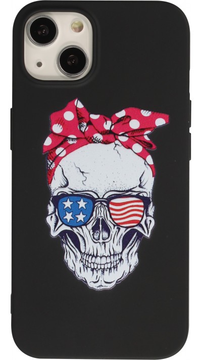 Coque iPhone 13 mini - Silicone Mat Skull USA - Noir