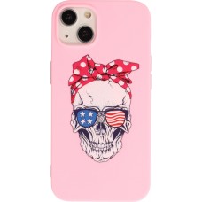 Coque iPhone 13 - Silicone Mat Skull USA - Rose