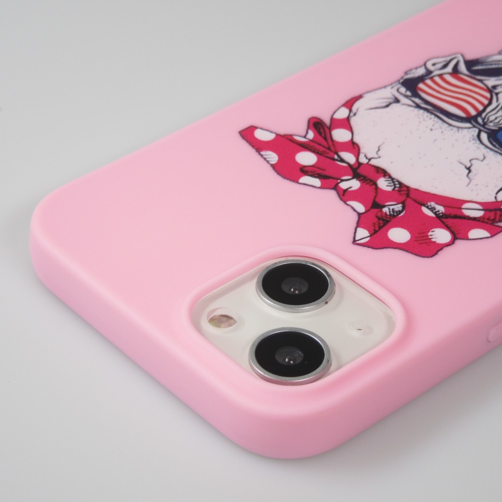 Hülle iPhone 13 - Silikonmatte Skull USA - Rosa