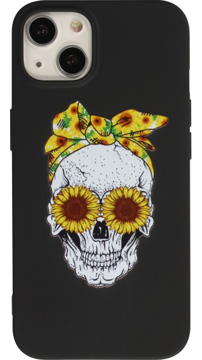 Hülle iPhone 13 - Silikonmatte Skull flowers - Schwarz