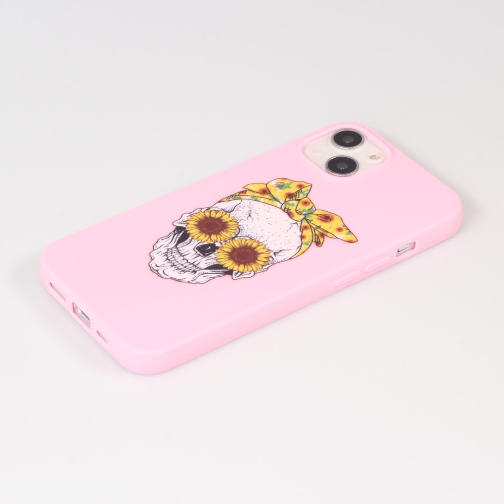 Coque iPhone 13 mini - Silicone Mat Skull flowers - Rose
