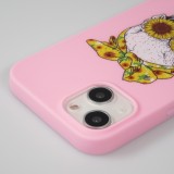 Hülle iPhone 13 - Silikonmatte Skull flowers - Rosa