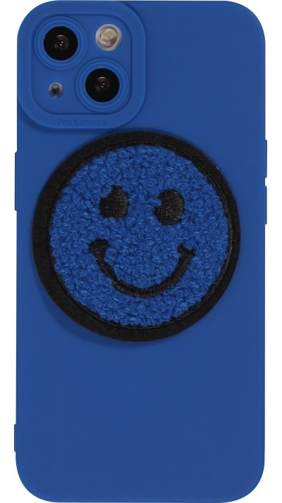 Coque iPhone 13 - Silicone avec batch smiley et protection de la caméra - Bleu foncé