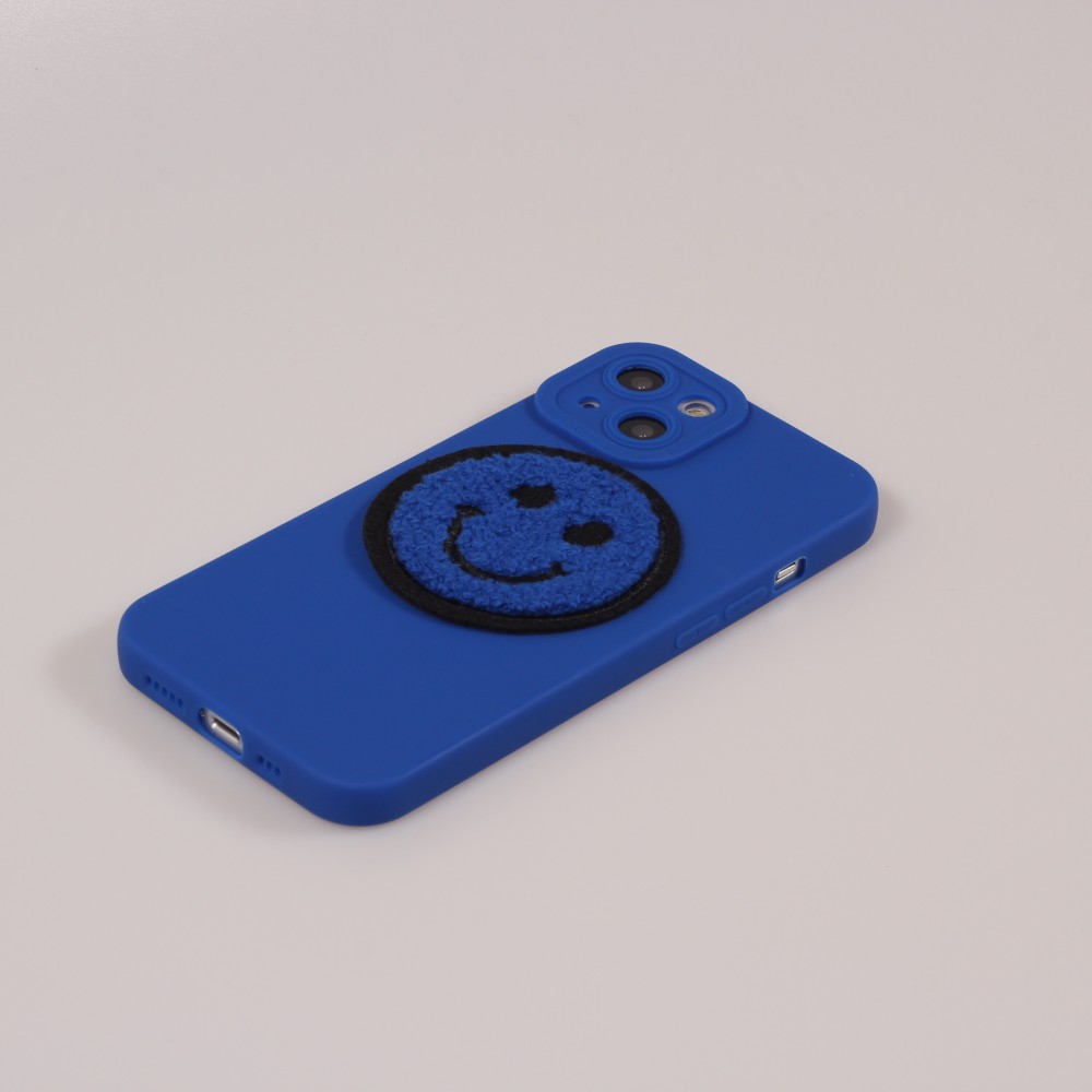 iPhone 13 Case Hülle - Silikon mit Smiley Batch und Kameraschutz - Dunkelblau