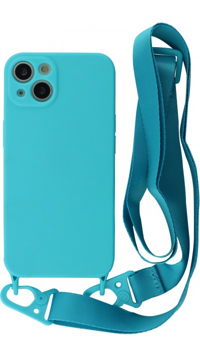 iPhone 13 Case Hülle - Silikon mit Kordel und Haken - Hellblau
