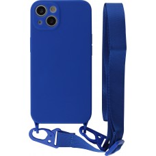 Coque iPhone 13 - Silicone avec lanière et crochet - Bleu foncé