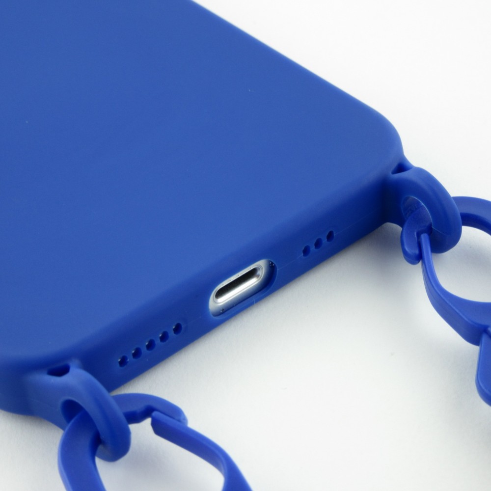 Coque iPhone 13 - Silicone avec lanière et crochet - Bleu foncé