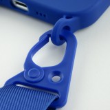 Coque iPhone 13 mini - Silicone avec lanière et crochet - Bleu foncé