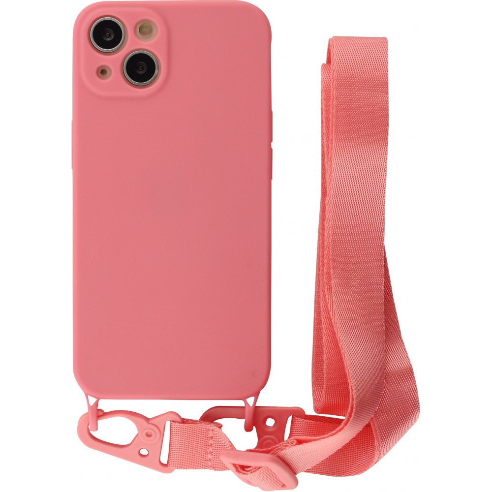 Coque iPhone 13 mini - Silicone avec lanière et crochet - Rose