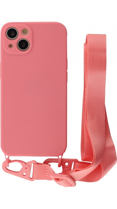 iPhone 13 Case Hülle - Silikon mit Kordel und Haken - Rosa