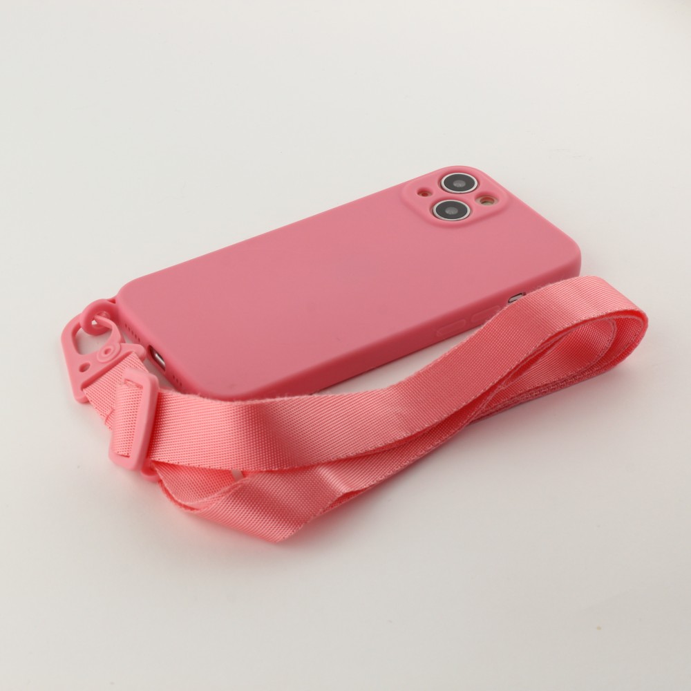 Coque iPhone 13 mini - Silicone avec lanière et crochet - Rose