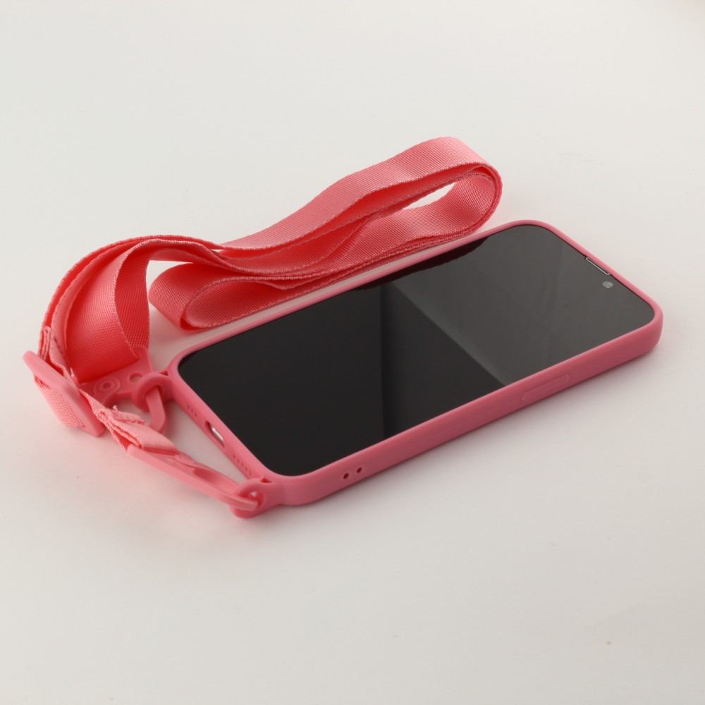 iPhone 13 Case Hülle - Silikon mit Kordel und Haken - Rosa