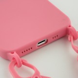 iPhone 13 Case Hülle - Silikon mit Kordel und Haken - Rosa
