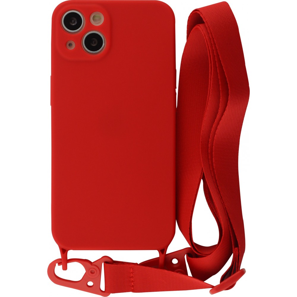 Coque iPhone 13 - Silicone avec lanière et crochet - Rouge